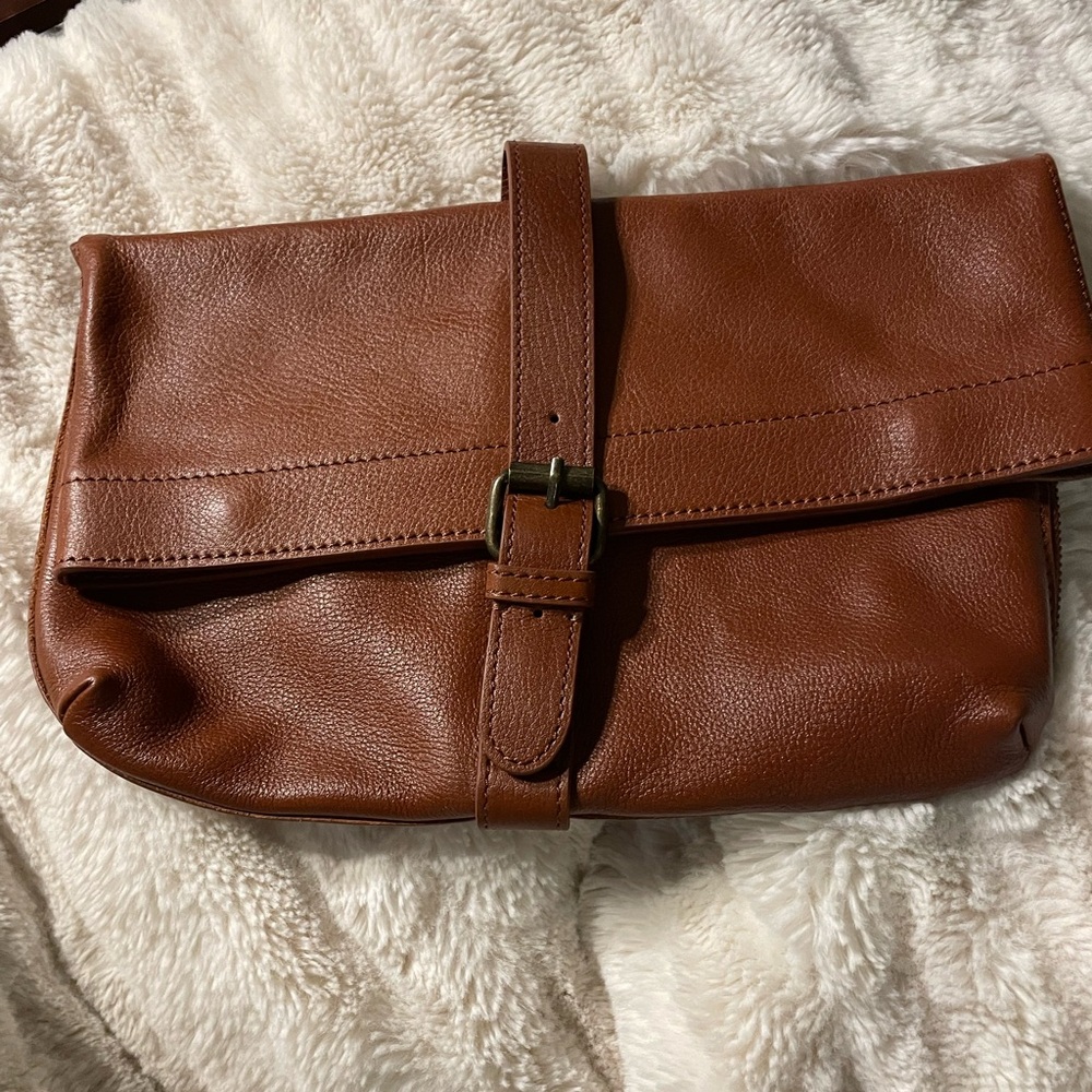 LL Bean Signature Westport Tan Leather Clutch Bag